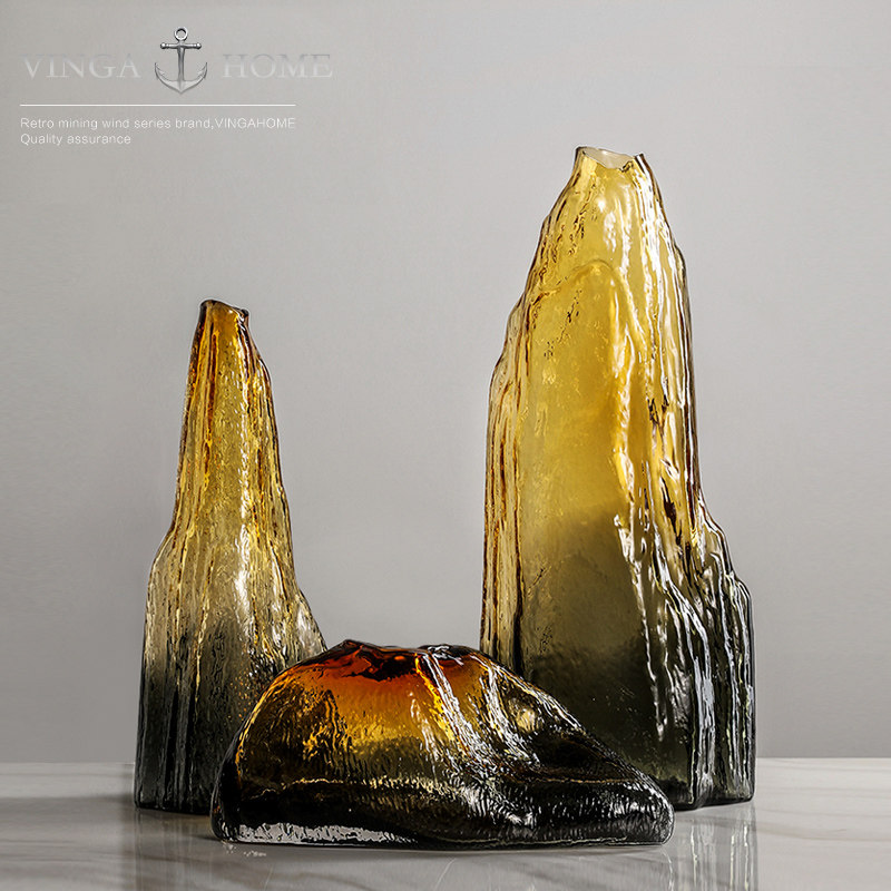 Modern minimal creative Chinese Zen mountain glass plug vase garden Vase swing parts shop decoration