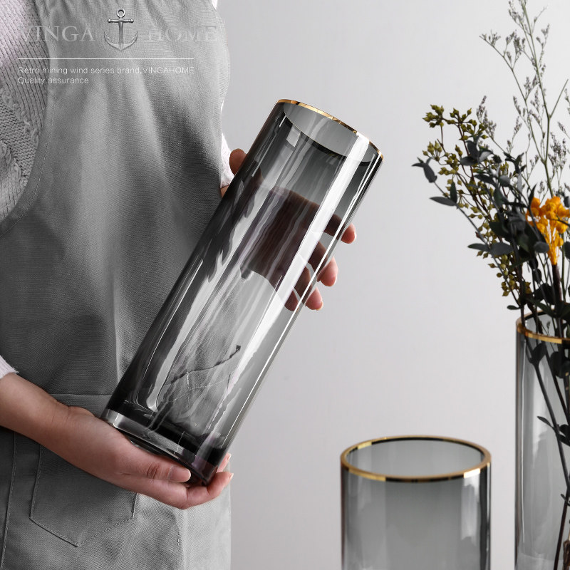 vingahome Nordic minimalist gold-painted transparent straight glass vase home living room flower arrangement hydroponic flower device
