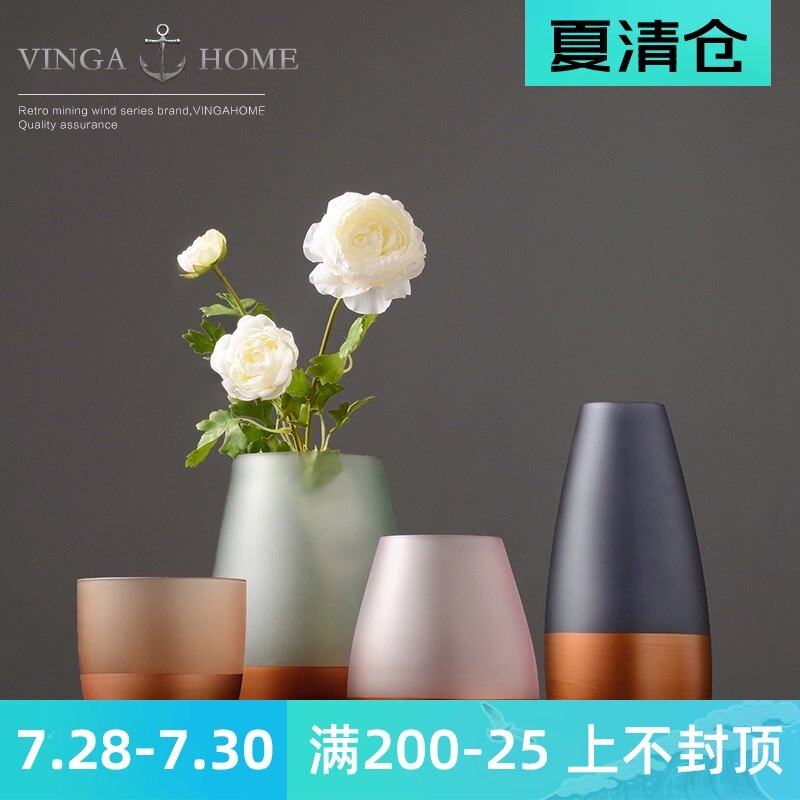 American Nordic glass vase Creative living room coffee table flower arrangement ornaments Hotel cafe decoration dried flowers