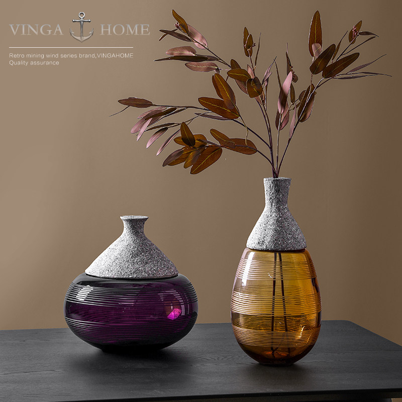 Nordic creative glass small mouth vase dried flower flower arrangement living room TV cabinet decoration home soft decoration decoration