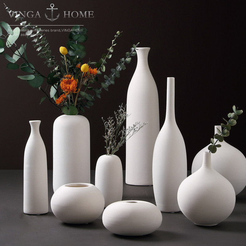 Nordic modern minimal white ceramic vase fitting dining room floral drying flower TV cabinet home decoration