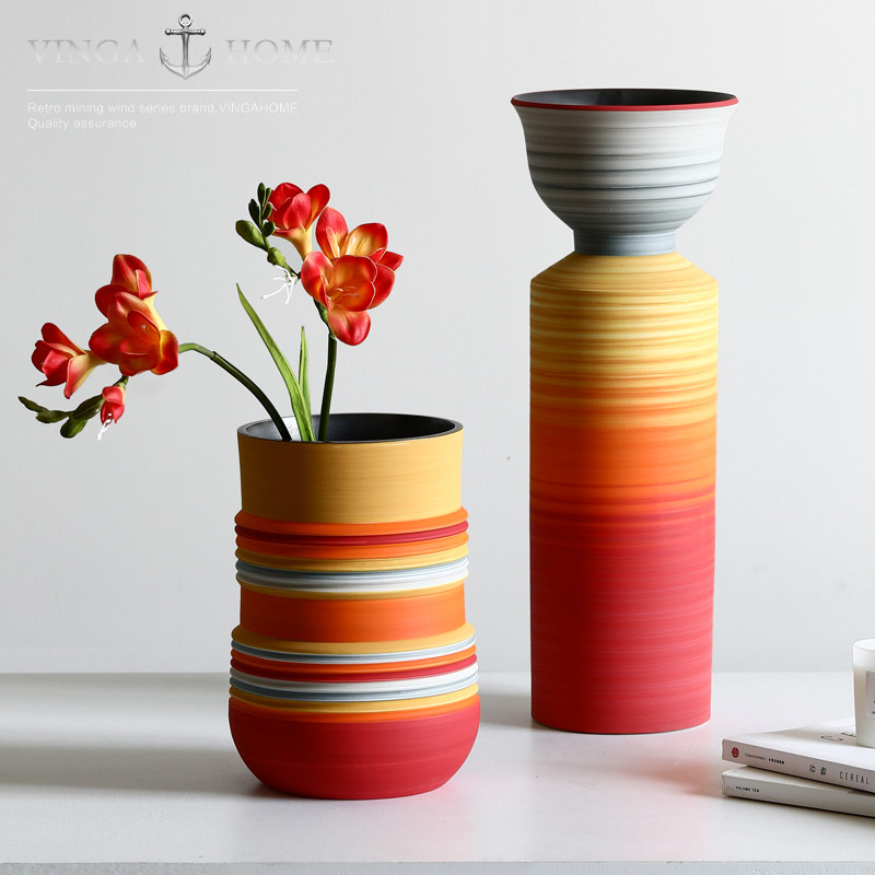 Nordic ins creative Morandi color ceramic round mouth vase living room dining table coffee table dry flower arrangement flower arrangement