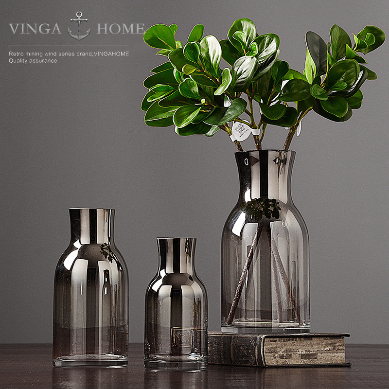 Modern northern Jane European flower arrangement bottle glass transparent large hydroponic rich bamboo ornaments set living room creative decorations