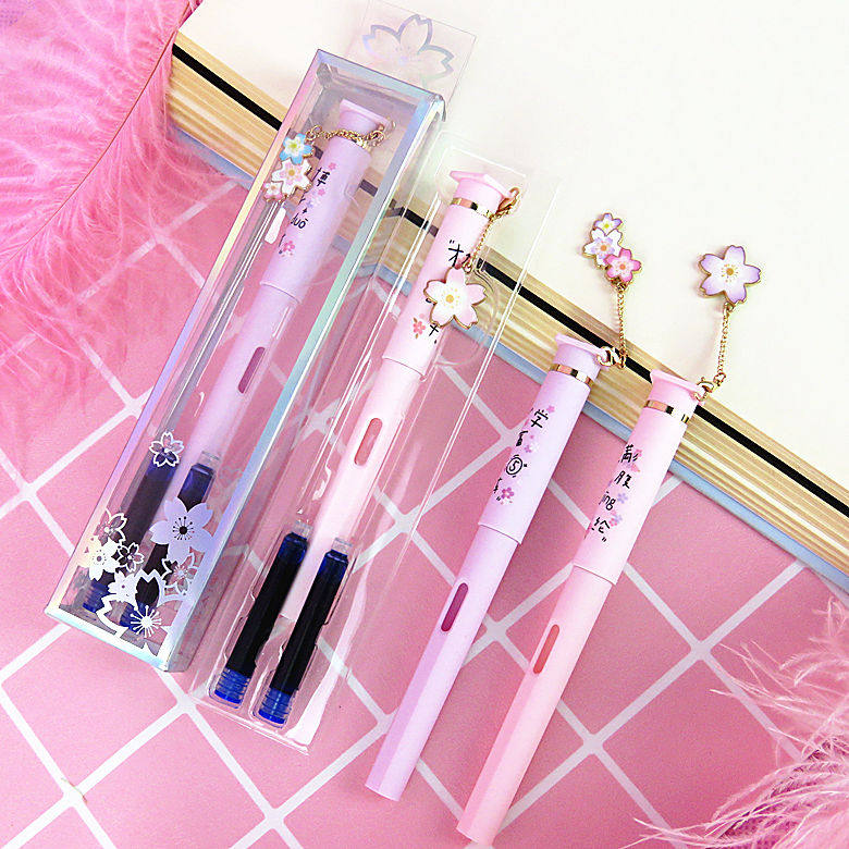 Cherry blossom pen for primary school students with adult practice special fine ink sac ink cute water-based pen gift Mingjian girl
