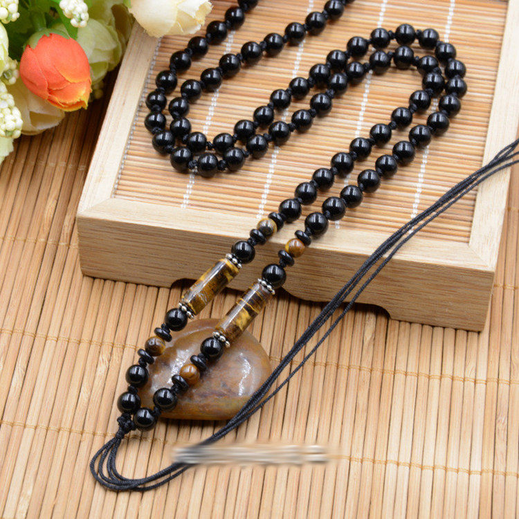 Tiger Eye Necklace Rope Lanyard Glass Bead Obsidian Pendant Sweater Chain Pendant