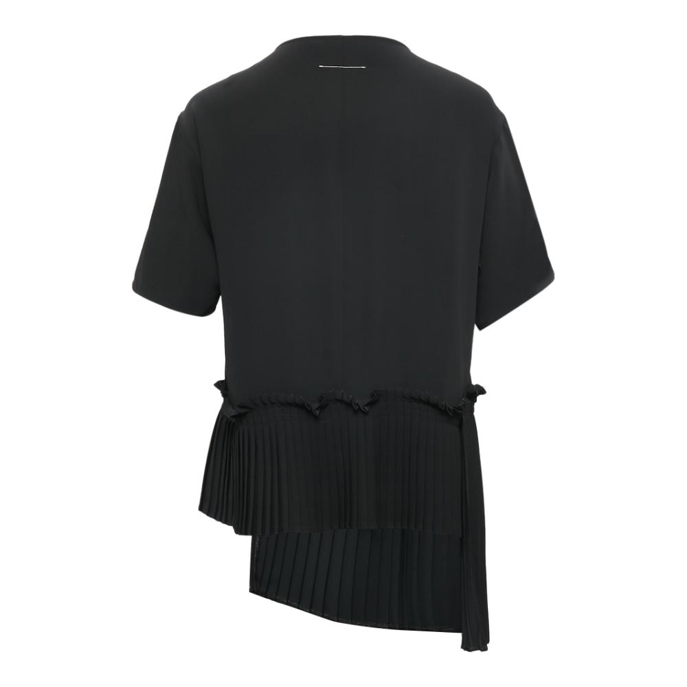 MM6 Maison Margiela PARIS BLACK ROUND NECK IRREGULAR pleated FASHION WOMENS ngắn tay TOP