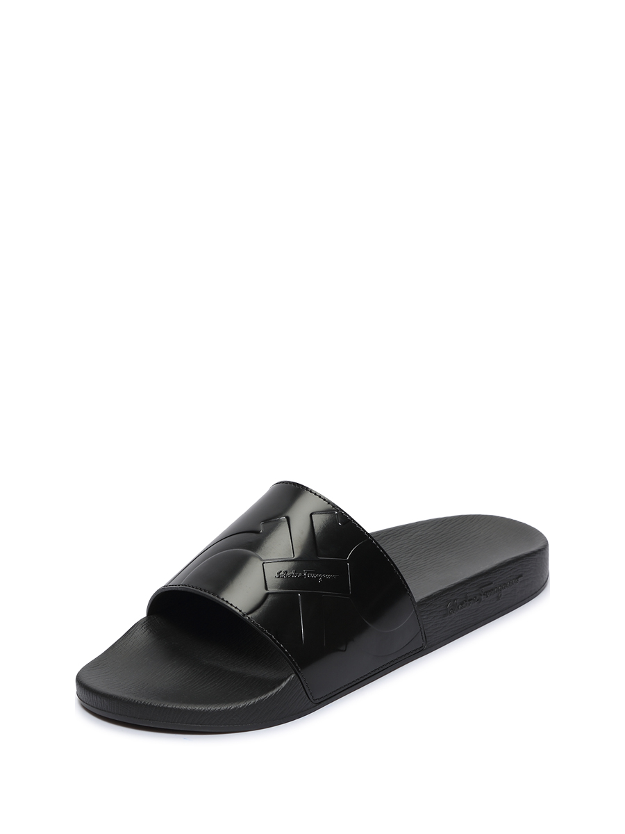 FERRAGAMO Ferragamo Đen LOGO dập nổi đôi dép đế bằng đơn giản dép nam adidas