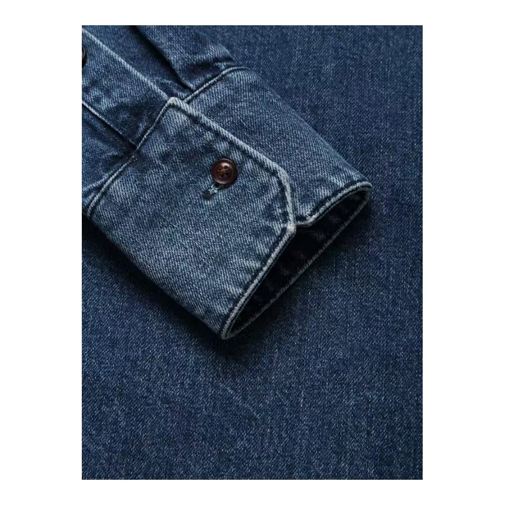 CẢNG 1961 Xanh 100áo sơ mi denim dài tay túi bông ve áo của nam giới.