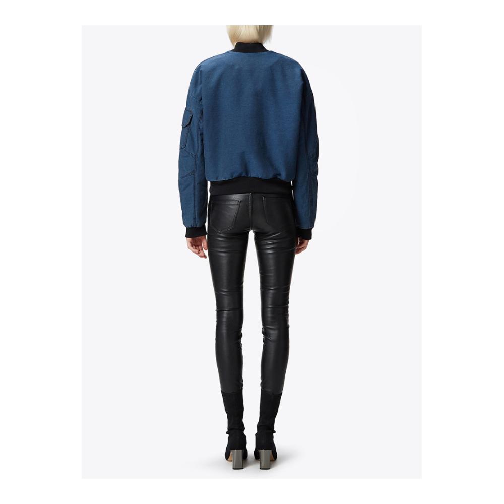 Versace Jeans màu xanh bông vá thêu bóng chày cổ áo mùa thu / mùa đông mặc một chiếc áo khoác dài tay cho phụ nữ