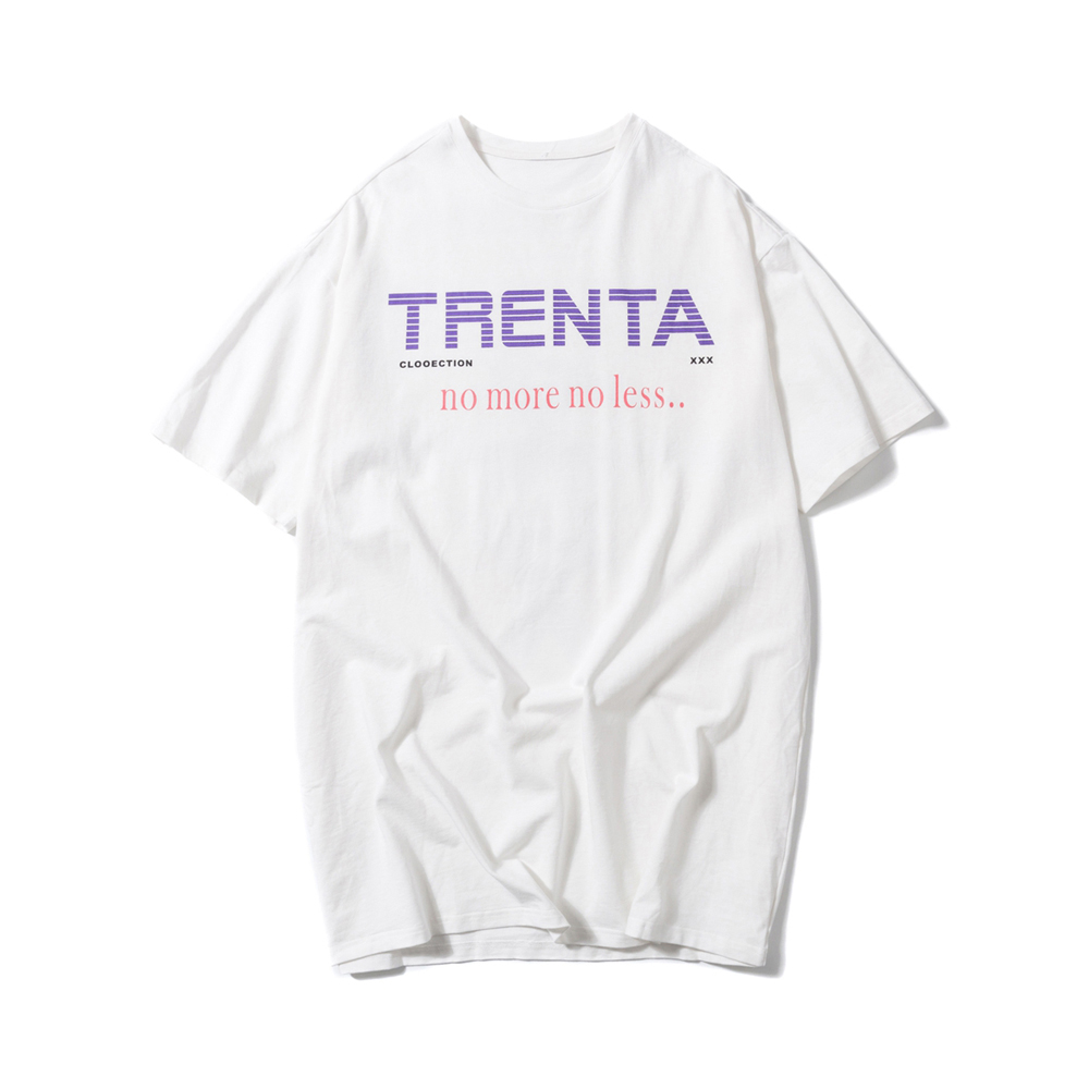 XXXTRENTA bông trắng lá thư LOGO in vòng cổ lỏng ngắn tay nam đường phố của T-shirt