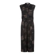 Vince đen in túi cắt cổ chữ V tay loose-fitting jumpsuit thường phụ nữ thời trang của