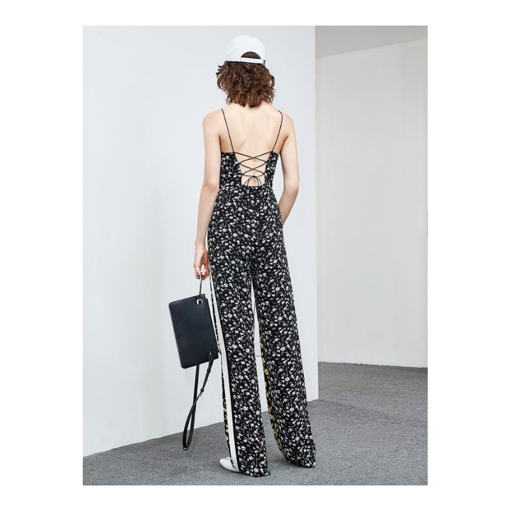 Mo.Co. Moanau retro màu đen in thanh lịch thời trang phụ nữ của jumpsuit sling