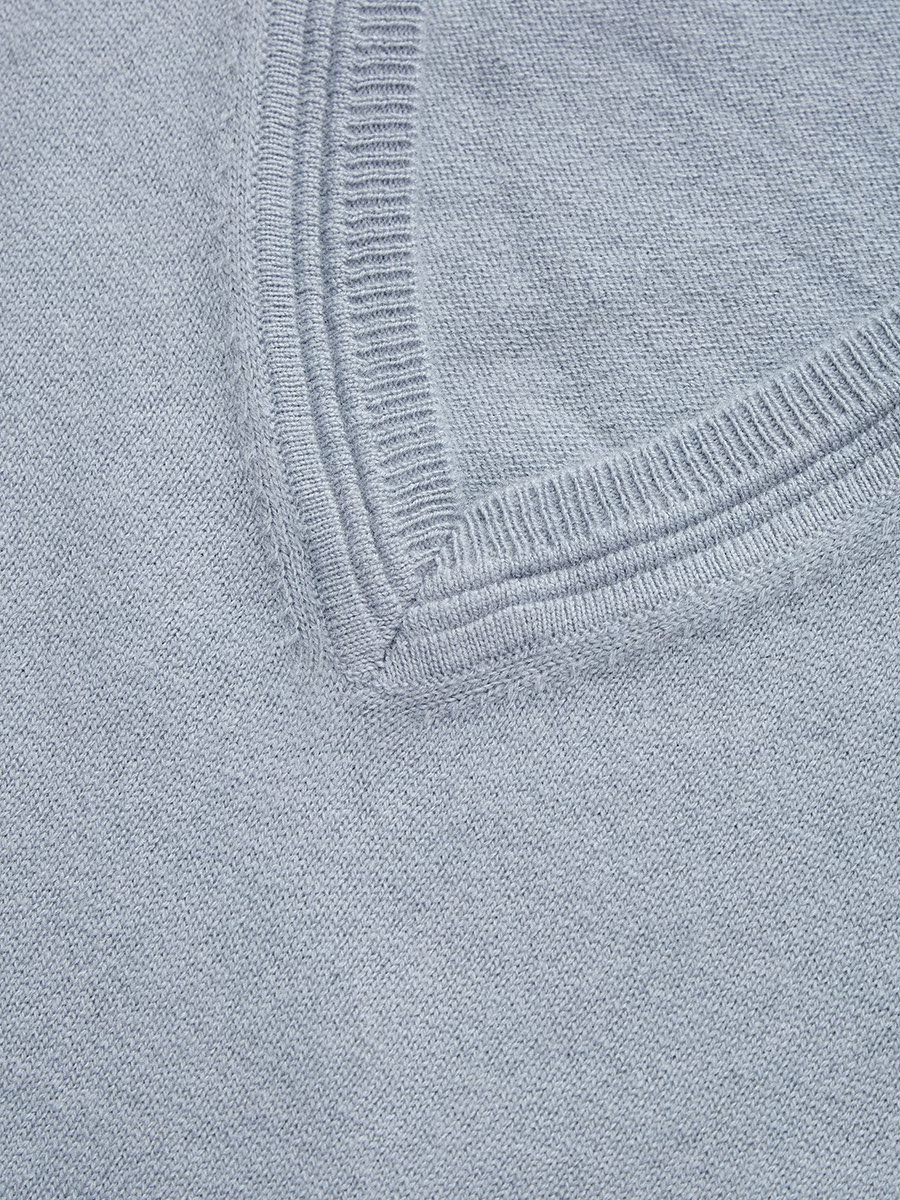 WDLS len xanh cổ chữ V len cashmere mùa thu và mùa đông áo khoác len dáng dài hàn quốc