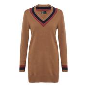 WDLS Curry Cashmere len V-Collar mùa thu / mùa đông dài của phụ nữ dệt kim
