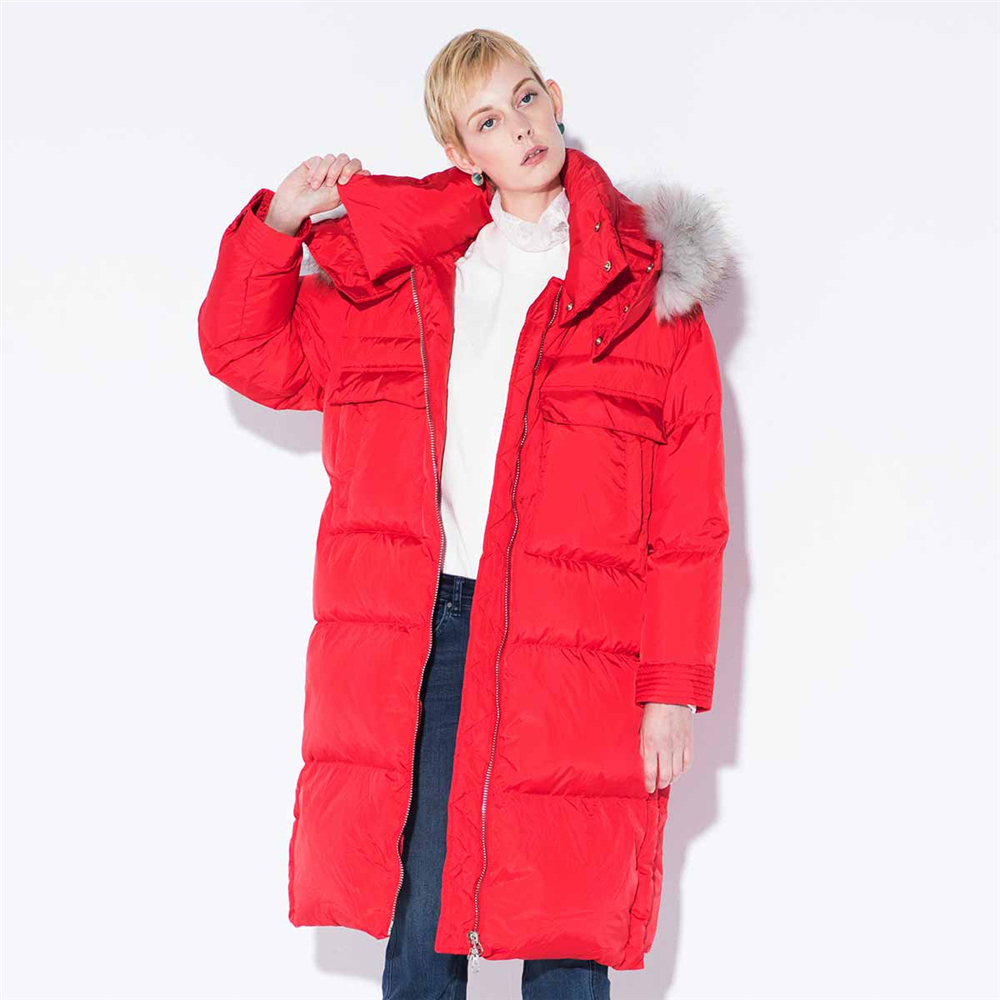 ZUKKA PRO dải màu đỏ lớn có thể cởi trói trùm đầu ba chiều túi phụ nữ thời trang ấm trung dài xuống áo khoác