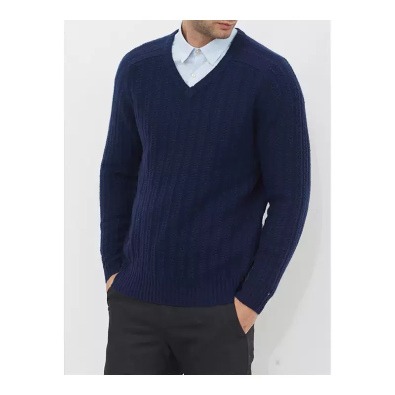 WDLS / Vidoras Mẫu cổ điển màu xanh gai dầu Cổ điển hoang dã V-cổ dài tay áo len len cashmere thời trang nam cao cấp