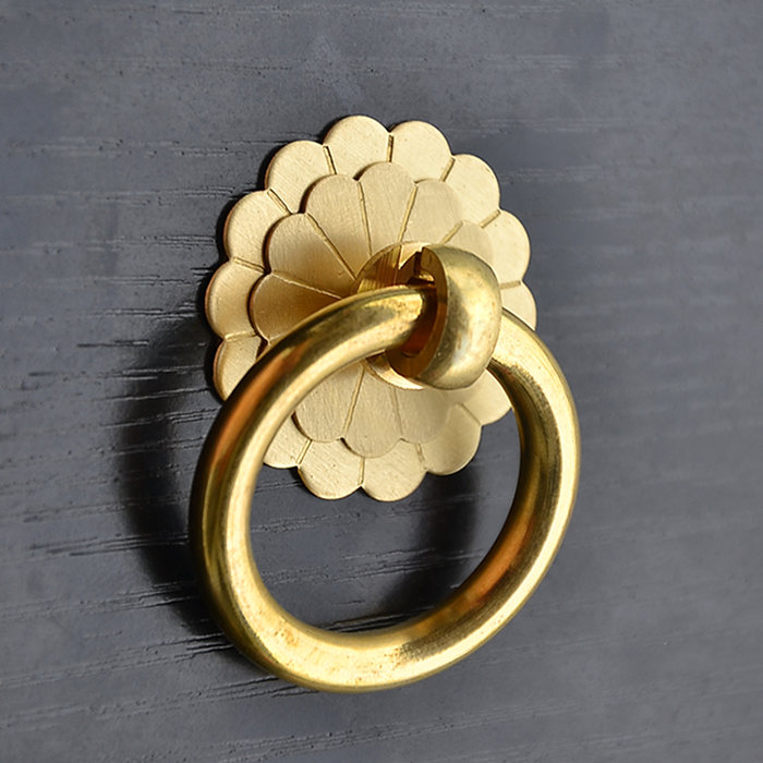 Chinese imitation antique pure copper ring drawers handle retro furniture cabinet doors and doors of whole cabinet doors and windows Full copper single hole round handle