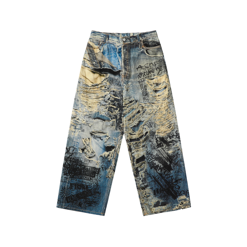 Exclusive Weight, Roaring Little Eyes 25Ss Washed Distressed Ac Digital Print 3D Printed 1981m Jeans