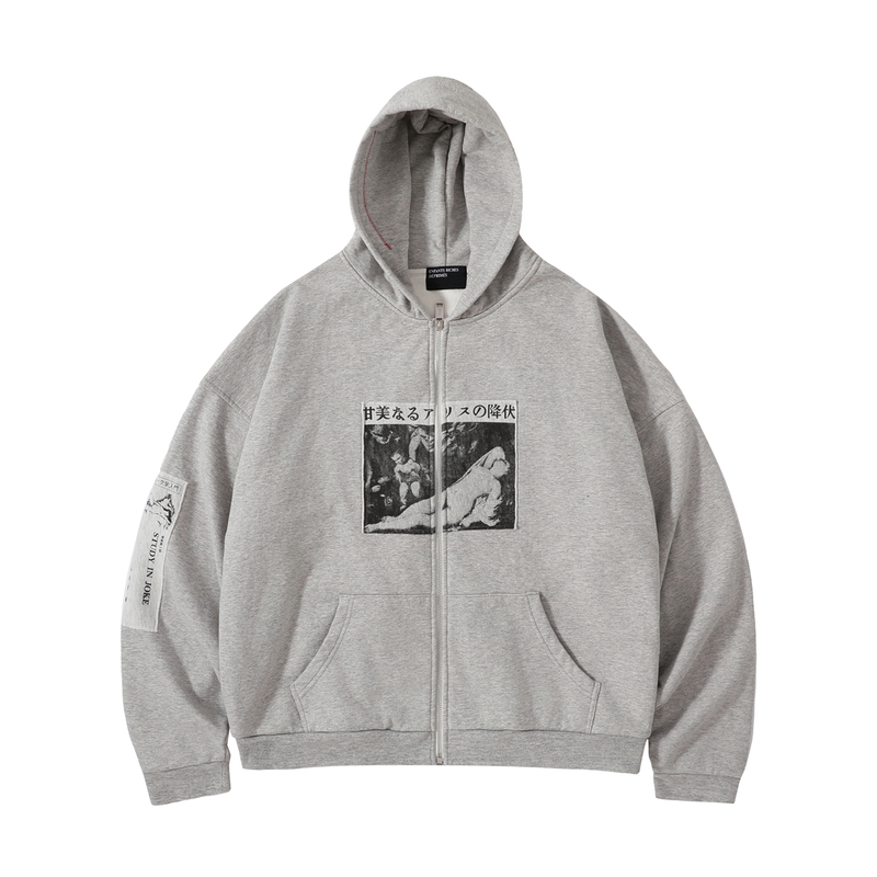 Small Eyes Erd25Ss Depressed Rich Second-Generation Heir Tames Alice Japanese Patch Distressed Zipper Hoodie