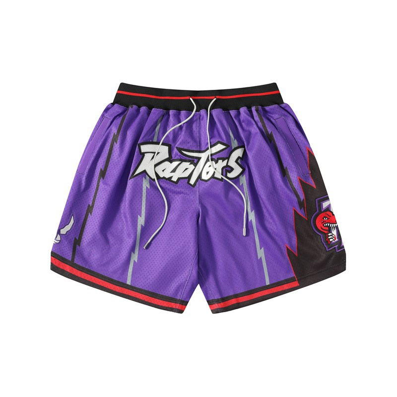Roaring Little Eyes Just Don Raptors Toronto Raptors White and Purple Retro High Street Basketball Shorts