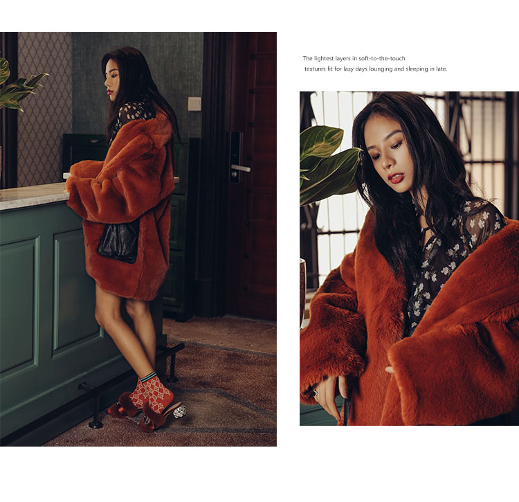 SINCE THEN retro màu rắn sang trọng ve áo kỳ nghỉ dài áo khoác lông nữ mùa thu và mùa đông chiều trà áo lông zara