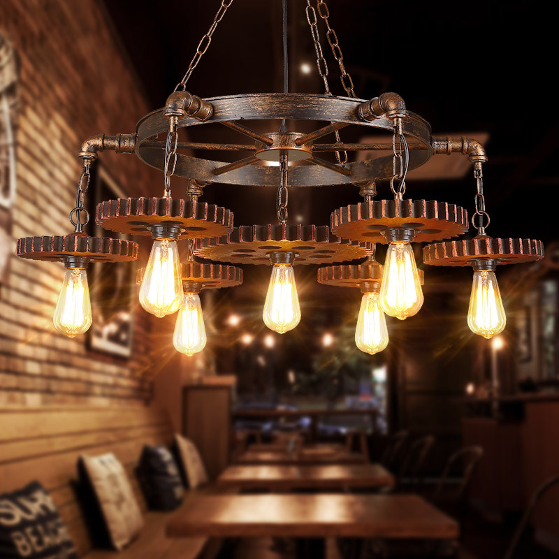 Loft chandeliers creative clothing shop shop coffee shop hairdresser net retro wood industrial wind chandelier