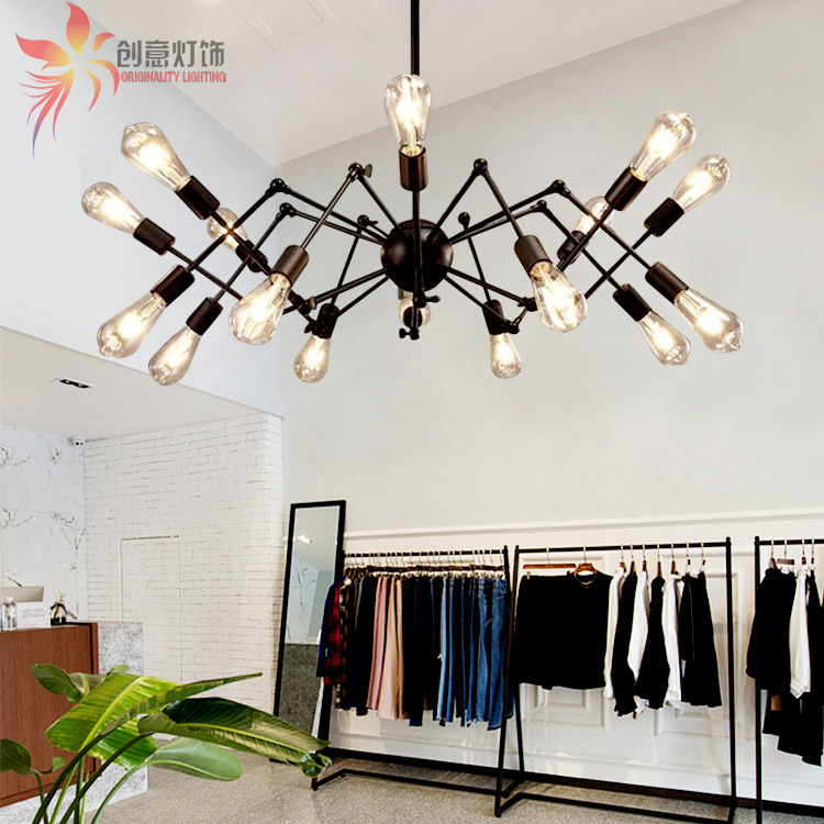 American lamps Dining Room Living Room Net Cafe Chandeliers LED Lamps Retro Industrial Wind Bulls Satellite Ball Spider lamps chandeliers