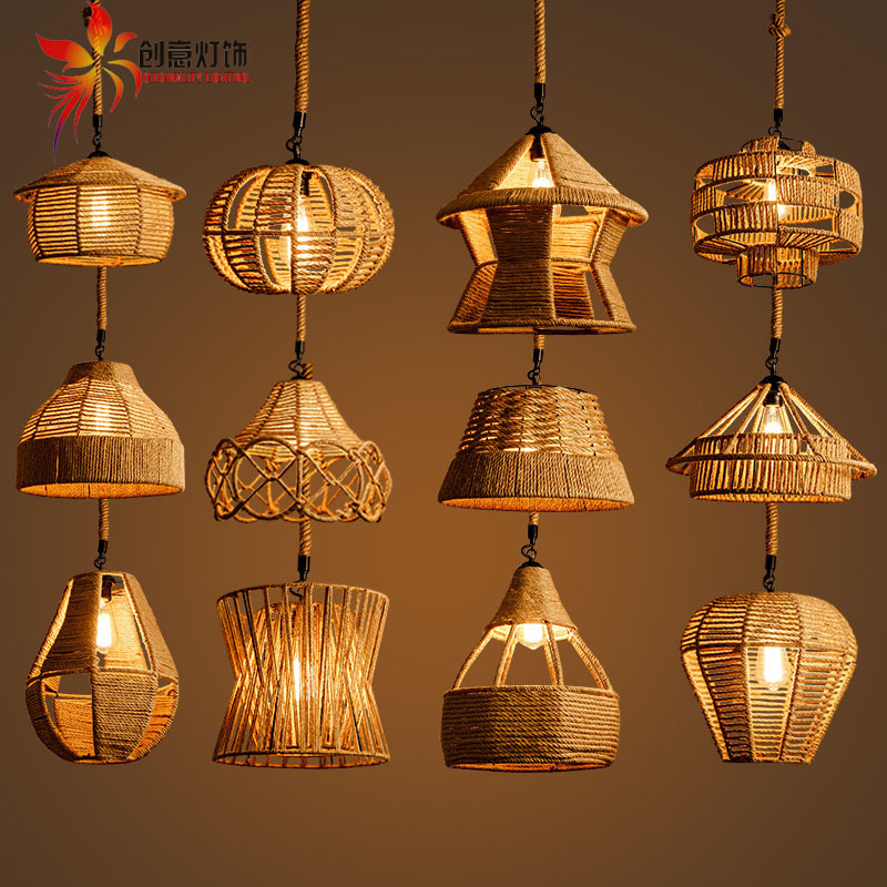 Retro Hemp Rope Pendant Light Industrial Wind Loft Creative Personality Online Cafe Clothing Restaurant Nostalgia Bar Desk Chandelier-Taobao