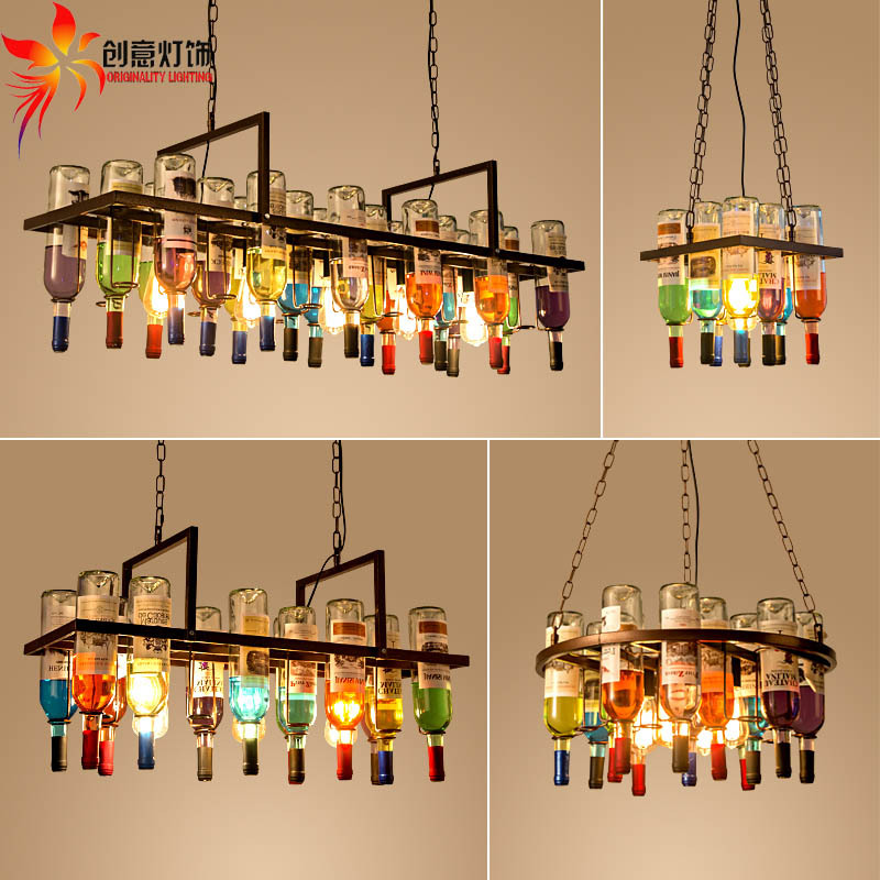 Bar Counter Chandelier Retro Industrial Style Wine Bottle Decoration Restaurant Barber Shop Creative Personality Iron Art Glass Lighting Fixtures Bar Counter Chandelier Retro Industrial Style Wine Bottle Decoration Restaurant Barber Shop Creative Personality Iron Art Glass Lighting Fixtures