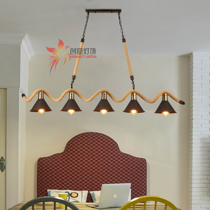 Loft Retro Industrial Style Dining Room Bar Decorative Lamps American Bar Cafe Internet Cafe Creative Hemp Rope Chandelier