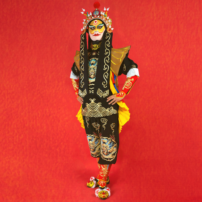 Sichuan Opera Face-Changing Costume Complete Set with Props, Includes Teaching Kit for Learning Stage Performance, Gold-Embroidered Fireball Vest