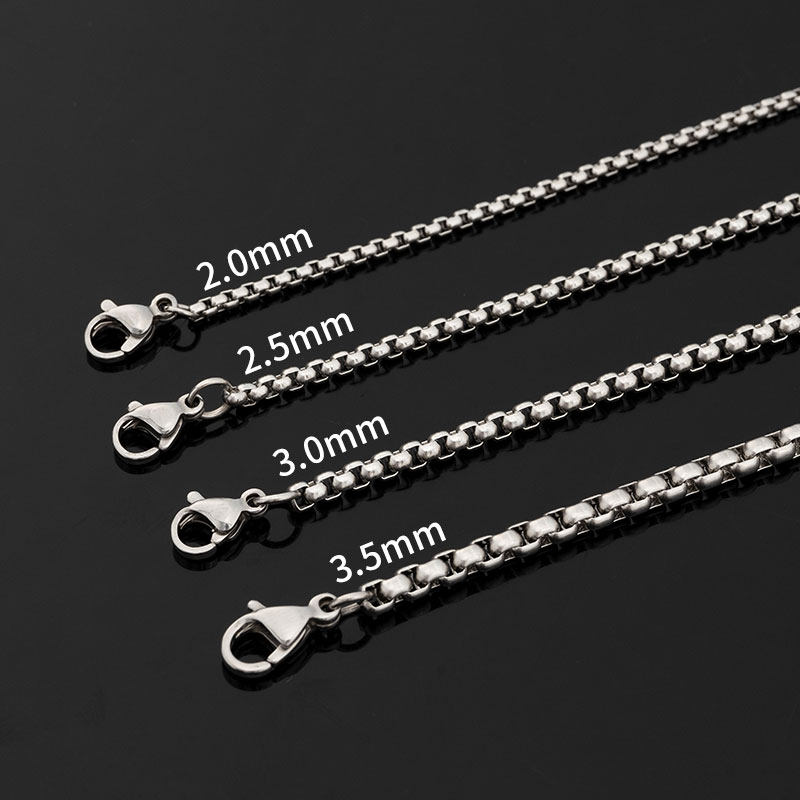2.0mmスクエアパールチェーン、チタン鋼ジュエリー、ヒップホップカップルチェーン、インスタスタイル、ユニークな欧米風メンズトレンディチェーン。