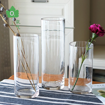 (European cylindrical vase)Nordic glass high vase Living room flower arrangement Silver willow rich bamboo hydroponic water sample straight