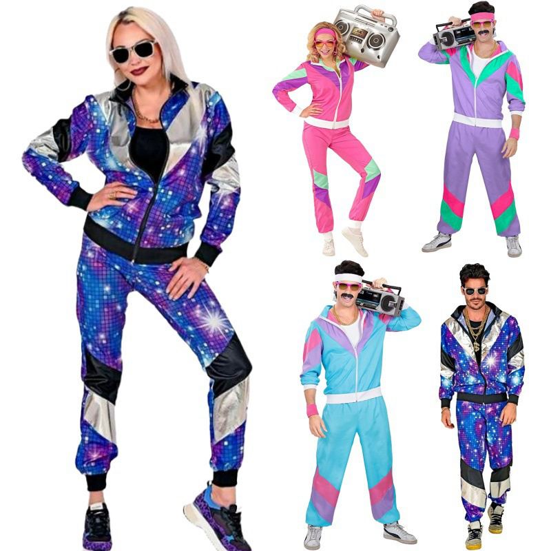 Halloween Costume 80S Retro Disco Hip-Hop Sports Jacket and Pants Set for Men and Women Adult Dance Costume