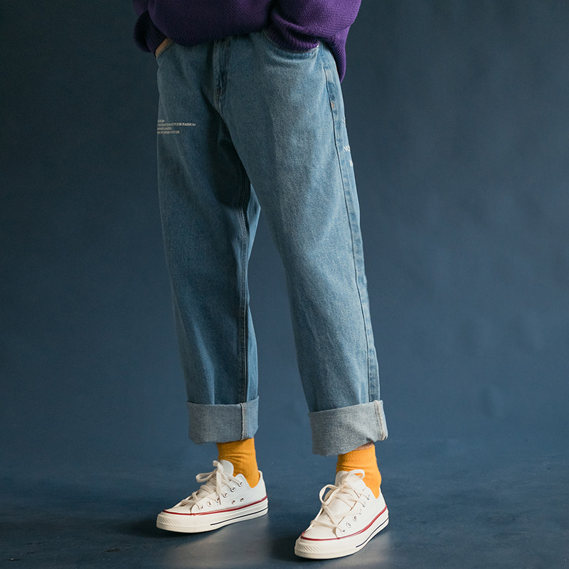 Old School American Leisure Retro College Wind Washed Jeans Harbor Craze Male Straight Barrel Loose Old Daddy Pants