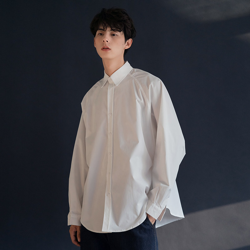 Gangfeng minimalist white shirt jacket men's shirt long sleeve Korean trend loose BF art wild casual black and white