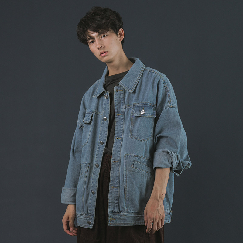 Port wind vintage solid color denim jacket boys BF wind loose trend jacket jacket Korean version of the couple jacket women