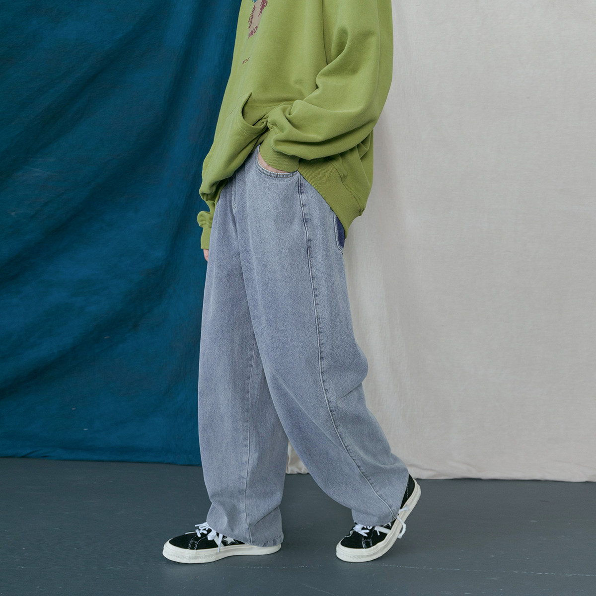 Mr. Montmartre Hong Kong style street vintage pants denim trousers loose straight casual pants thin men and women