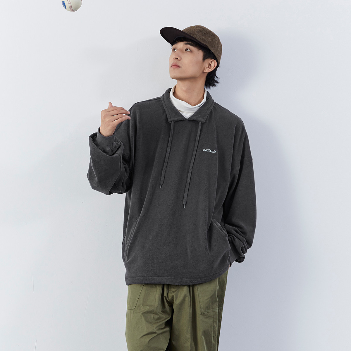(spot) 21AW autumn/winter Japanese commuter minimalist basic semi-high collar rope suede LOGO vests men