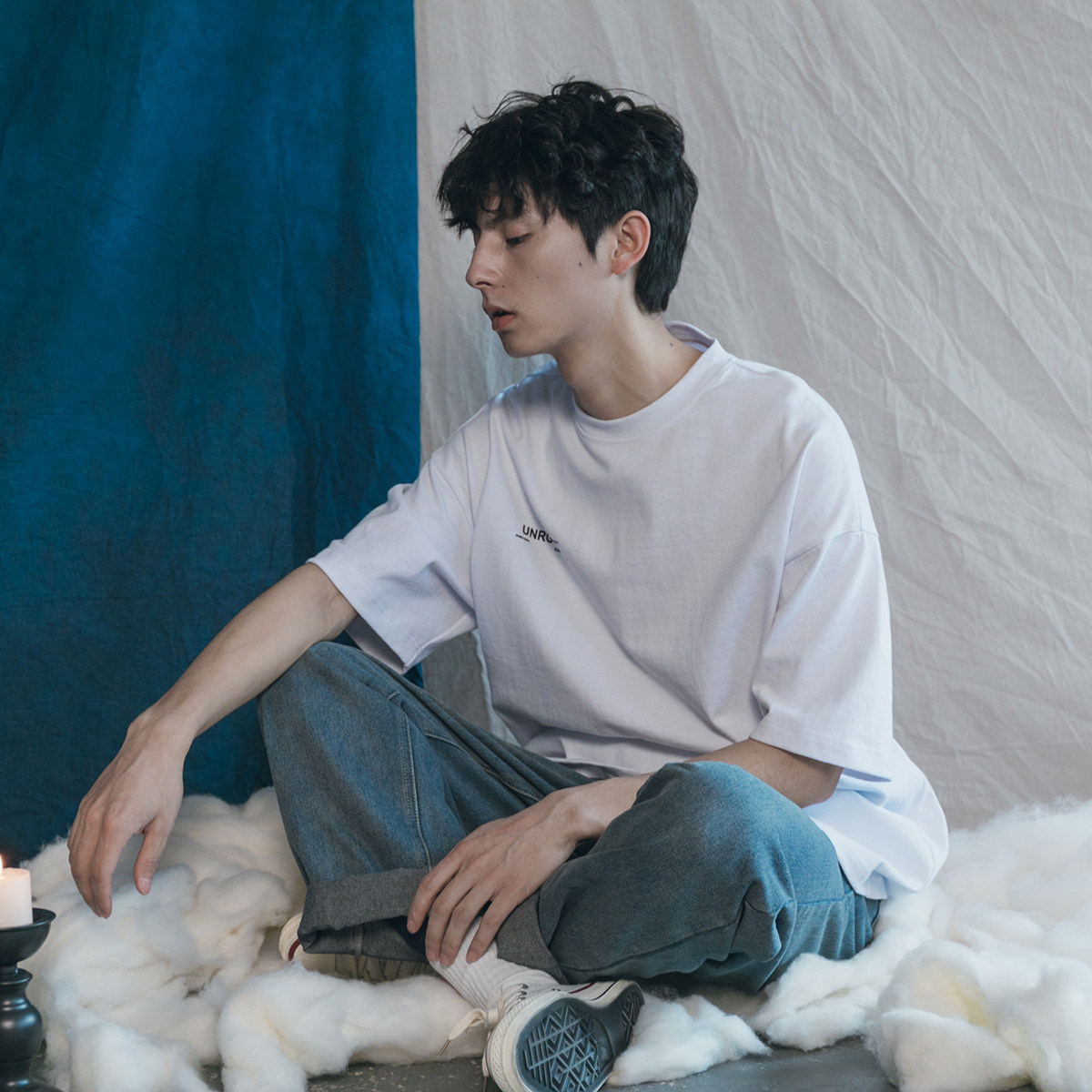 Summer solid color all-match T-shirt American trendy men and women hip-hop loose BF style English printing round neck tee short sleeves