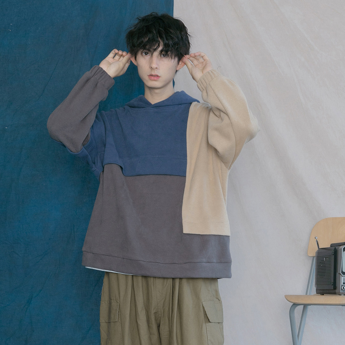 Mr Montmartre color sweater male hooded autumn and winter retro personality oversize hoodie velvet top female