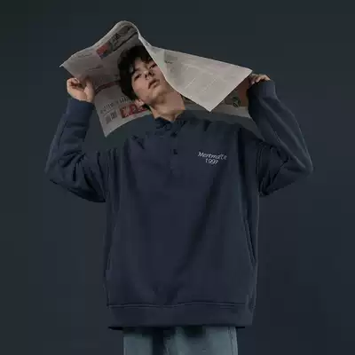 Korean version of chic all-match basic embroidery autumn and winter plus velvet sweater Hong Kong style men and women couples BF style cover-up trend