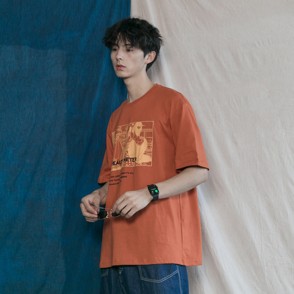 Japanese Ukiyo-e Geisha printed T-shirt Men and women lovers personality Japanese line short-sleeved tee loose and versatile top