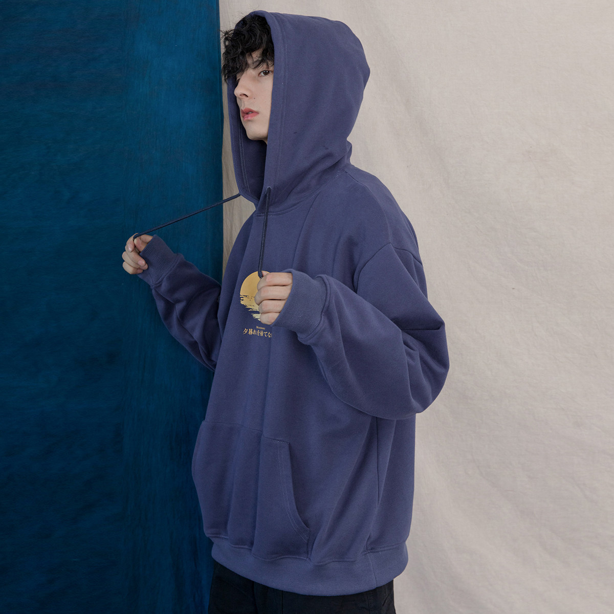 Mr Montmartre Japanese retro sunset printed hooded sweater autumn and winter wild men and women couples plus velvet hoodie