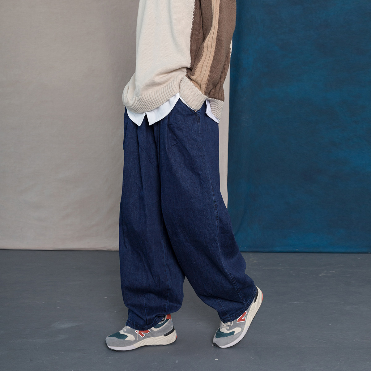 Mr Montmartre Japanese street hip-hop loose jeans men's Hong Kong style retro daddy pants BF crotch pants trend