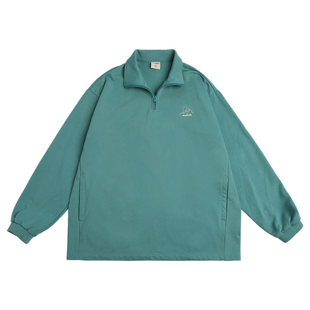 ທ່ານ Montmartre ດູໃບໄມ້ລົ່ນເຄິ່ງ zip lapel coil BF sweatshirt ພູເຂົາ sunrise line LOGO pullover ເທິງ