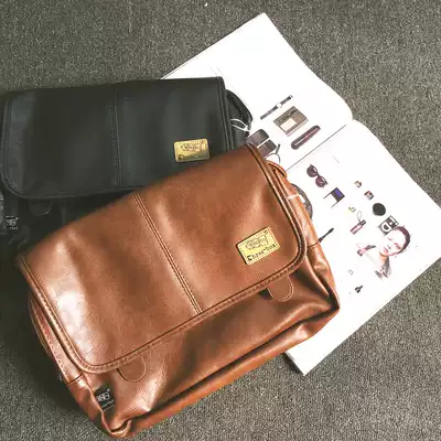 Japanese British style oblique cross bag shoulder bag pu leather retro postman bag College style texture student trendy men's school bag summer