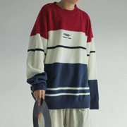 Phiên bản Hàn Quốc của dòng người đàn ông và phụ nữ mẫu áo len oversized áo len oversize màu tương phản khâu thêu áo mùa thu đông