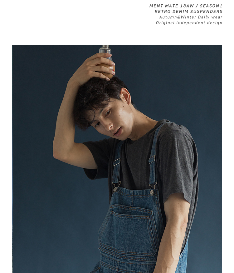 Phong cách dụng cụ retro kiểu Hồng Kông hoài cổ Harlan bỏ túi denim bib đường phố nam và nữ quần ngố nam
