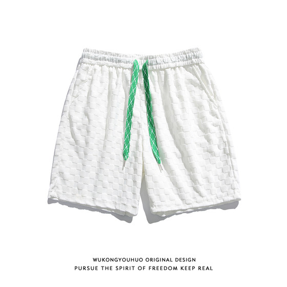 悟空有货夏季潮牌格子设计感休闲短裤男复古街头宽松bf风五分裤子